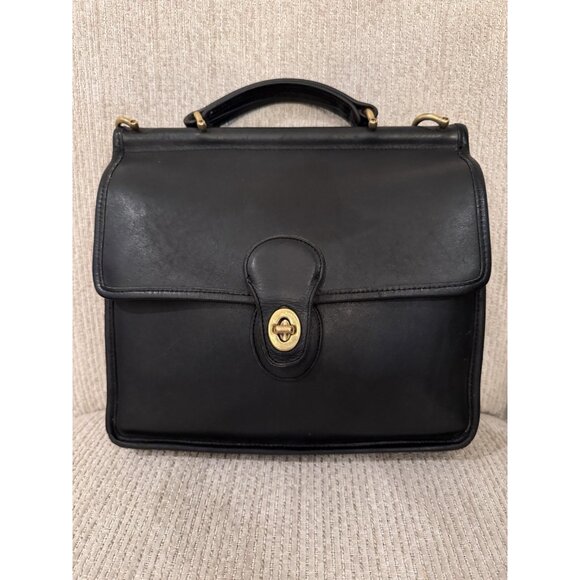 VTG 90s Y2K COACH WILLIS 9927 Black Bag Handbag Black Leather Satchel CLEAN - Picture 2 of 16